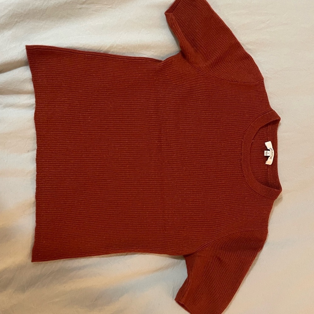 Ribbed Knit Short Sleeve Top - Rust